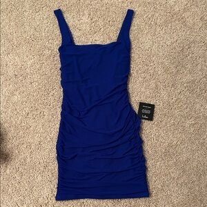 Lulu's Cobalt Square-Neck Ruched Bodycon Mini Dress
